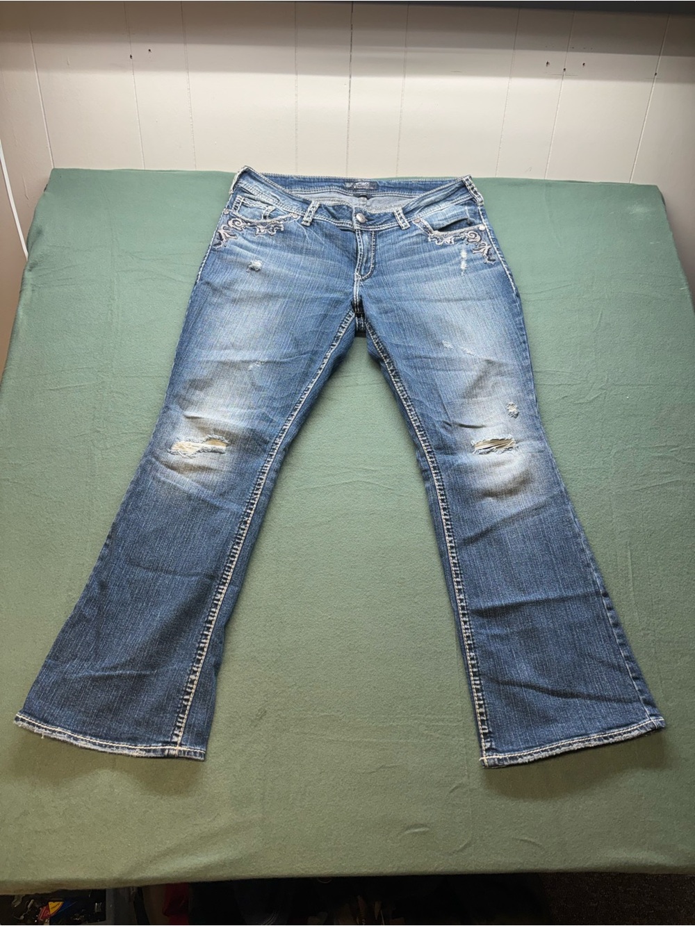 Silver Jeans Light Blue Distressed Flare Jeans